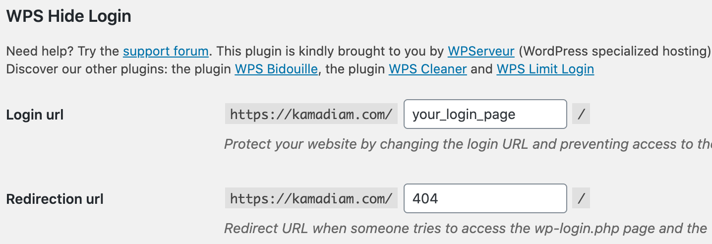 use wps hide login to change url